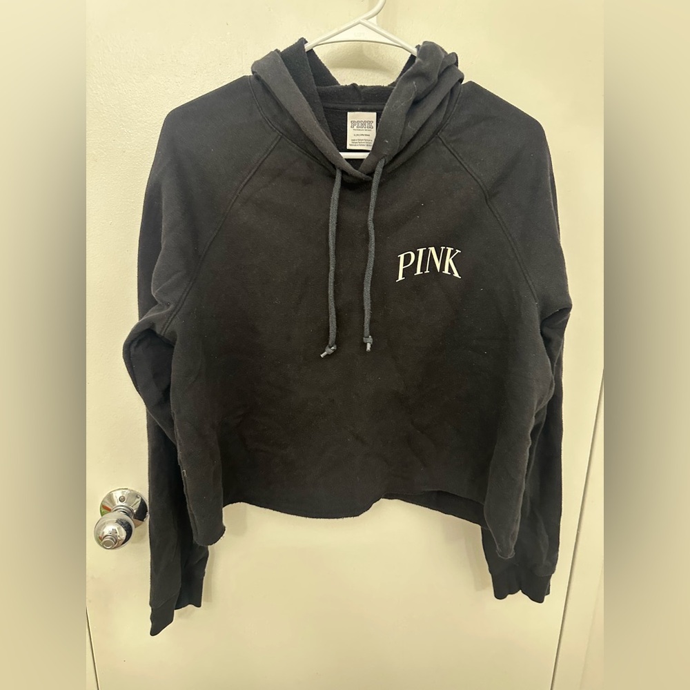 PINK Victoria's Secret Black Crop Hoodie (used)